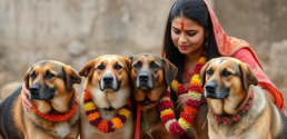 ‘कुकर तिहार’, जब कुत्तों को माला पहनाकर, तिलक लगाकर और स्वादिष्ट भोजन देकर पूजा जाता है।